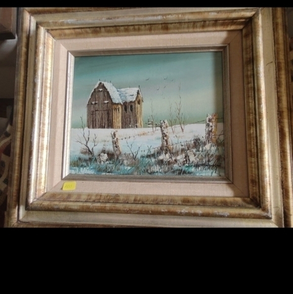 Vintage barnscape oil painting by Everett Woodson - Picture 3 of 9